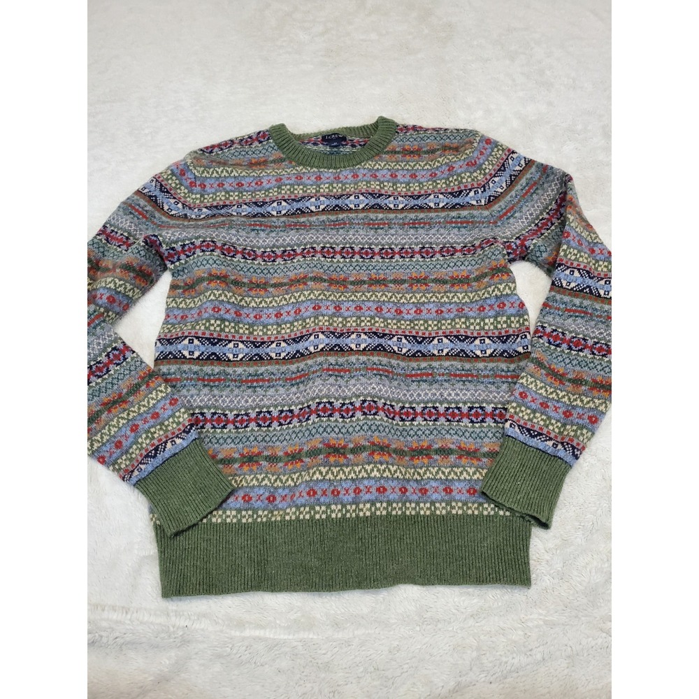 J. Crew Olive Green Wool Blend Crewneck Sweater Medium Heritage Fisherman Cozy